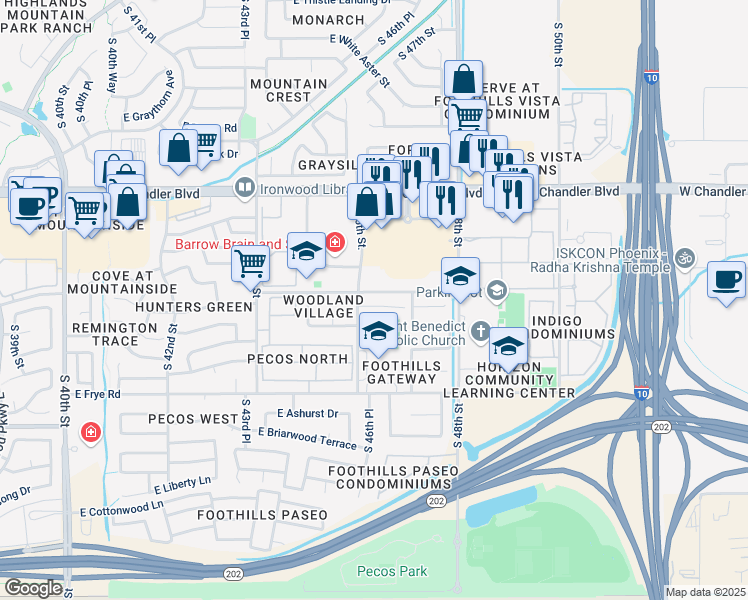 map of restaurants, bars, coffee shops, grocery stores, and more near 4618 East Mountain Vista Drive in Phoenix