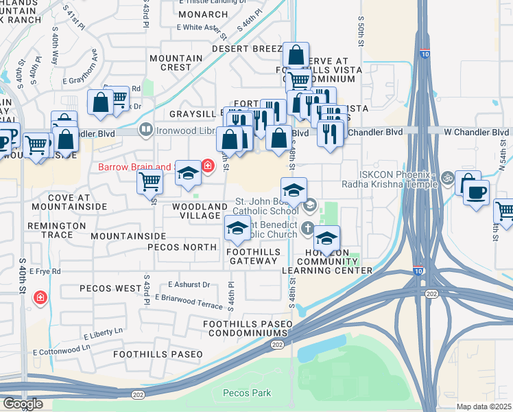 map of restaurants, bars, coffee shops, grocery stores, and more near 4654 East Mountain Vista Drive in Phoenix