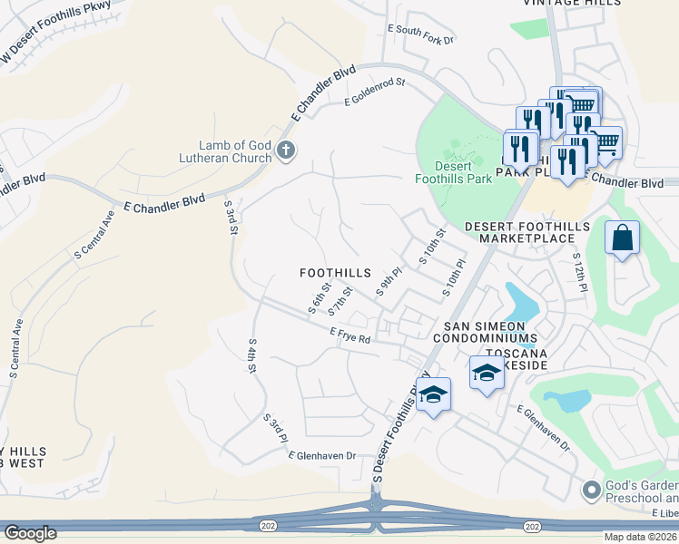 map of restaurants, bars, coffee shops, grocery stores, and more near 608 East Brookwood Court in Phoenix