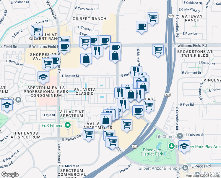 map of restaurants, bars, coffee shops, grocery stores, and more near 1917 East Hampton Lane in Gilbert