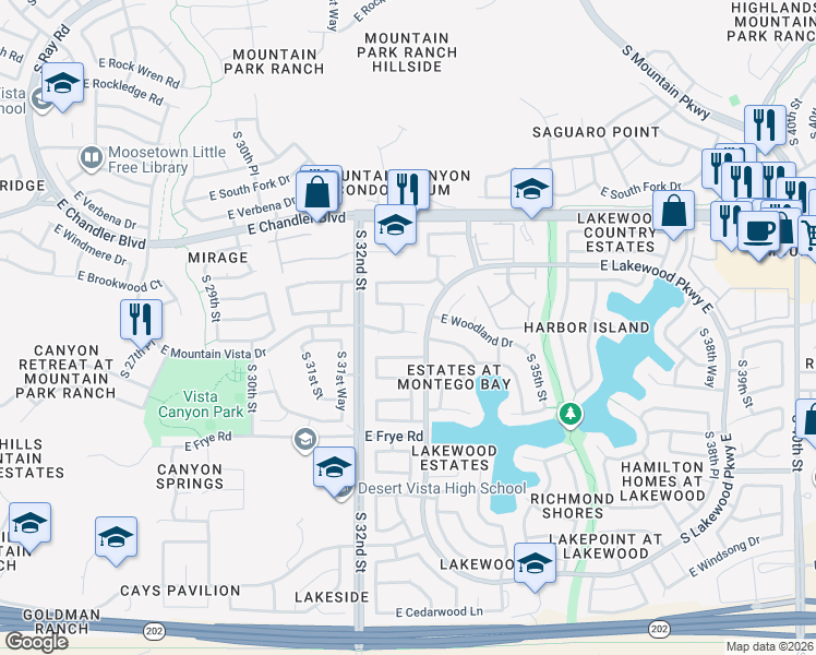 map of restaurants, bars, coffee shops, grocery stores, and more near 3302 East Mountain Vista Drive in Phoenix
