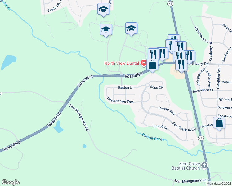 map of restaurants, bars, coffee shops, grocery stores, and more near 5320 Bristolwood Circle in Northport