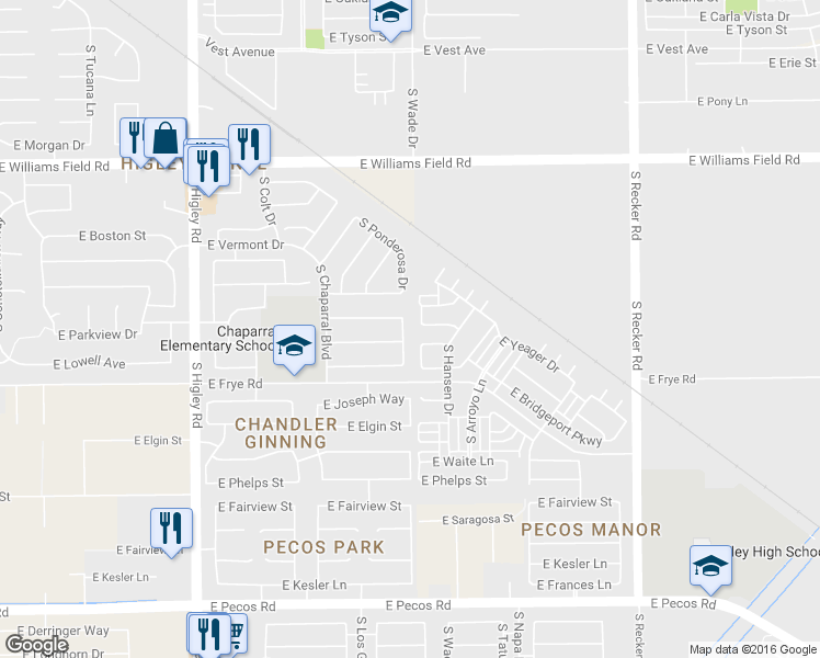 map of restaurants, bars, coffee shops, grocery stores, and more near 2693 S Ponderosa Dr in Gilbert
