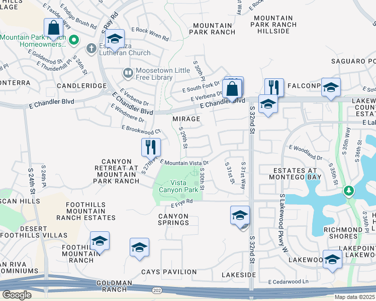 map of restaurants, bars, coffee shops, grocery stores, and more near 2907 East Muirwood Drive in Phoenix