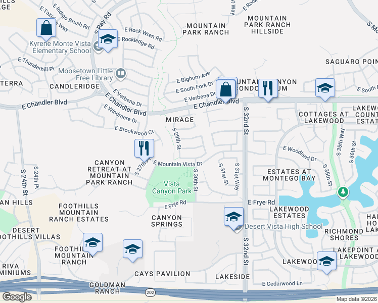 map of restaurants, bars, coffee shops, grocery stores, and more near 2907 East Muirwood Drive in Phoenix