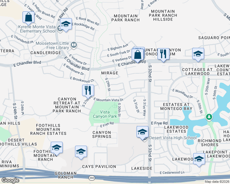 map of restaurants, bars, coffee shops, grocery stores, and more near 2907 East Muirwood Drive in Phoenix