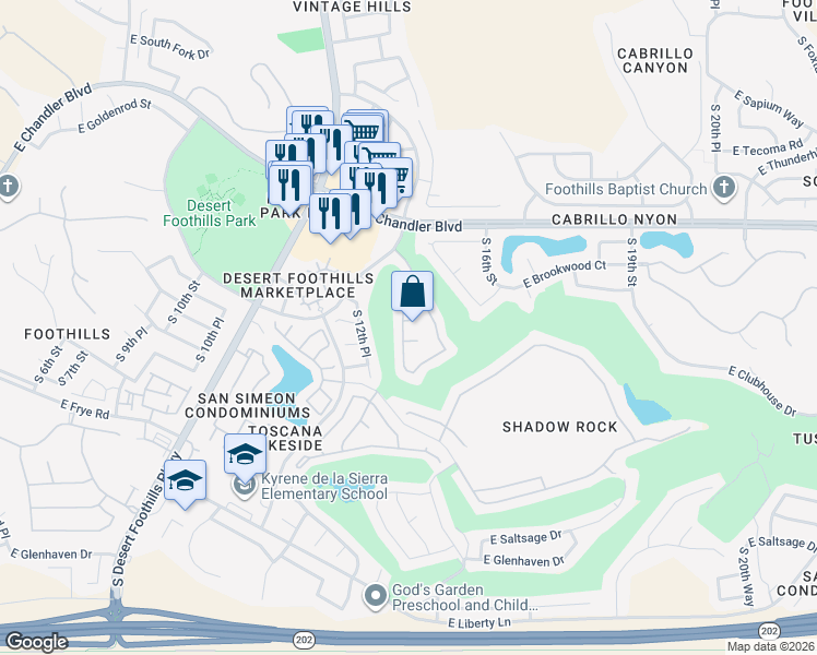map of restaurants, bars, coffee shops, grocery stores, and more near 1335 East Hiddenview Drive in Phoenix