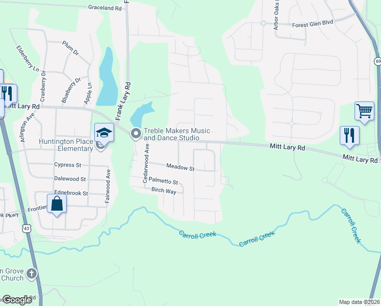 map of restaurants, bars, coffee shops, grocery stores, and more near 11850 Ashley Avenue in Northport