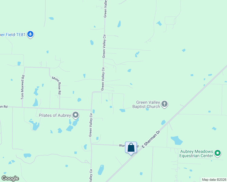 map of restaurants, bars, coffee shops, grocery stores, and more near 6226 Green Valley Circle in Aubrey