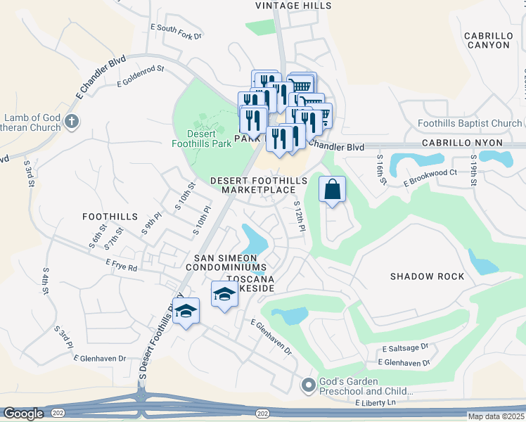 map of restaurants, bars, coffee shops, grocery stores, and more near 1135 East Mountain Vista Drive in Phoenix