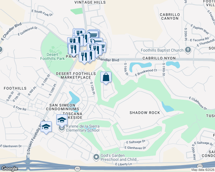 map of restaurants, bars, coffee shops, grocery stores, and more near 1335 East Hiddenview Drive in Phoenix