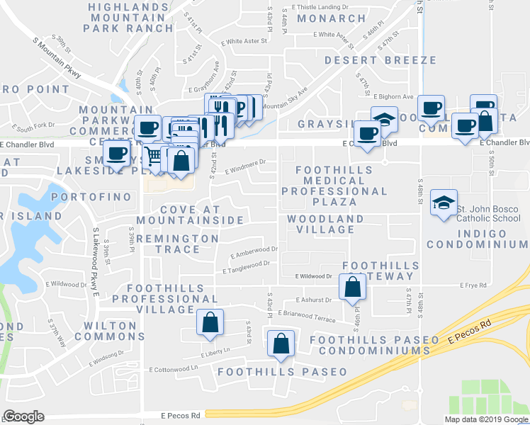 map of restaurants, bars, coffee shops, grocery stores, and more near 4329 East Woodland Drive in Phoenix