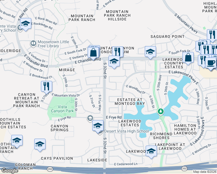 map of restaurants, bars, coffee shops, grocery stores, and more near 3211 East Mountain Vista Drive in Phoenix