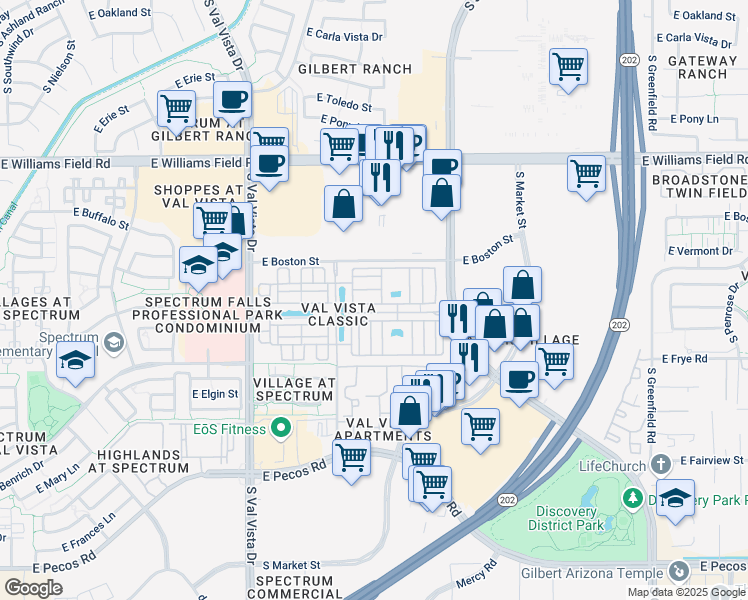 map of restaurants, bars, coffee shops, grocery stores, and more near 1848 East Hampton Lane in Gilbert