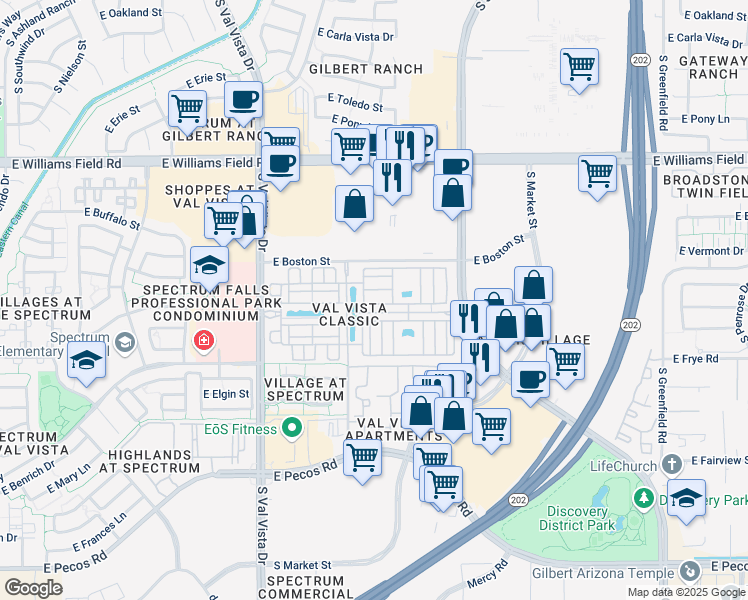 map of restaurants, bars, coffee shops, grocery stores, and more near 1824 East Hampton Lane in Gilbert
