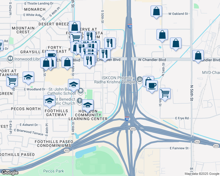 map of restaurants, bars, coffee shops, grocery stores, and more near 5009 E Chandler Blvd in Phoenix