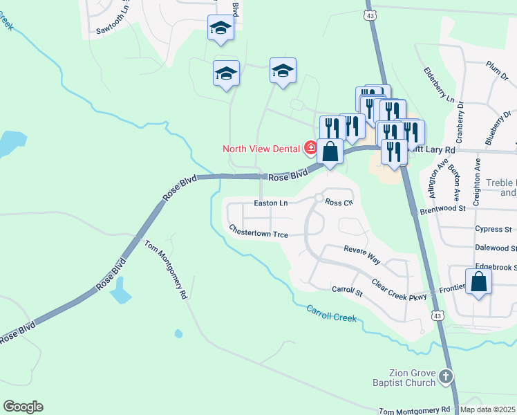 map of restaurants, bars, coffee shops, grocery stores, and more near 5320 Bristolwood Circle in Northport
