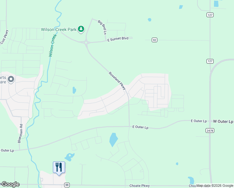 map of restaurants, bars, coffee shops, grocery stores, and more near 2416 Moonstruck Place in Celina