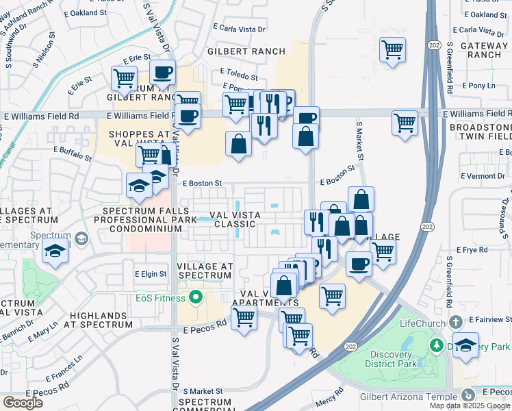 map of restaurants, bars, coffee shops, grocery stores, and more near 1849 East Chelsea Lane in Gilbert