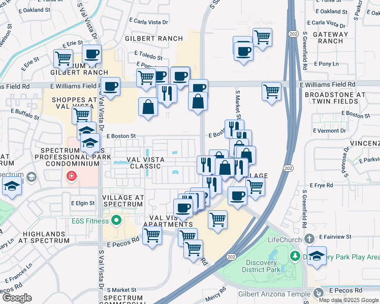 map of restaurants, bars, coffee shops, grocery stores, and more near 1917 East Hampton Lane in Gilbert