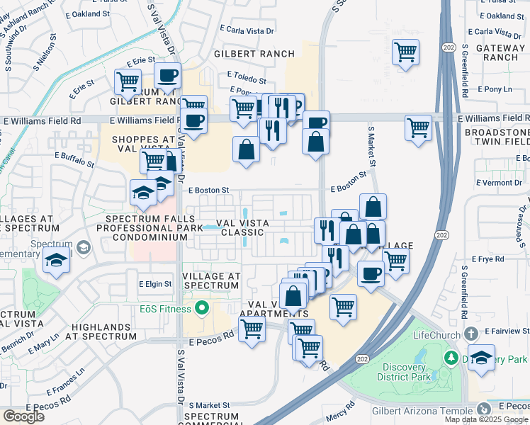 map of restaurants, bars, coffee shops, grocery stores, and more near 1849 East Chelsea Lane in Gilbert