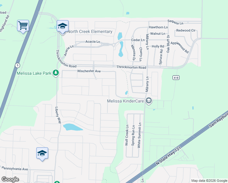map of restaurants, bars, coffee shops, grocery stores, and more near 4001 Gray Wolf Drive in Melissa