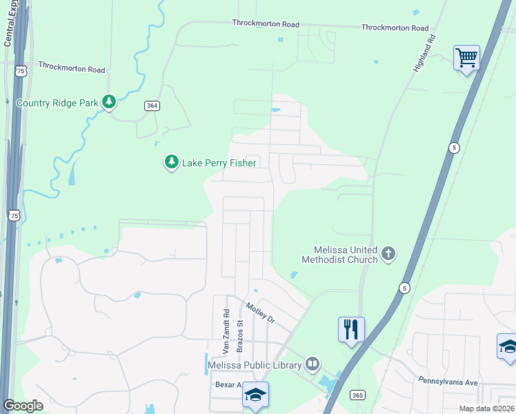 map of restaurants, bars, coffee shops, grocery stores, and more near 3825 Mason Drive in Melissa