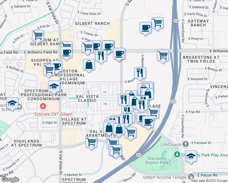 map of restaurants, bars, coffee shops, grocery stores, and more near 1917 East Hampton Lane in Gilbert