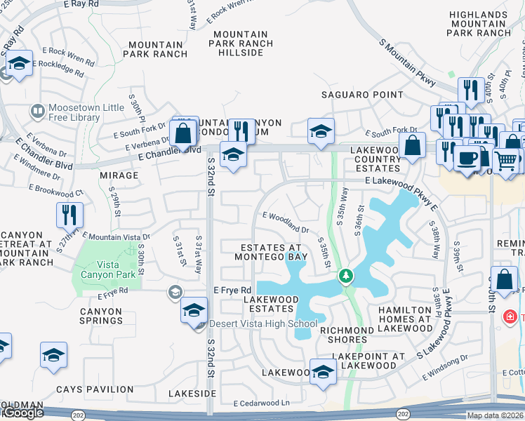 map of restaurants, bars, coffee shops, grocery stores, and more near 3341 East Woodland Drive in Phoenix