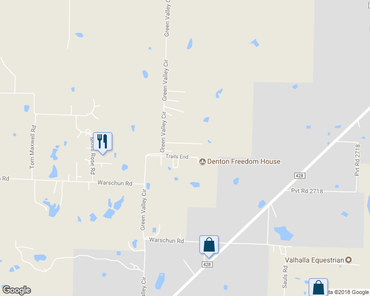 map of restaurants, bars, coffee shops, grocery stores, and more near 6226 Green Valley Circle in Aubrey