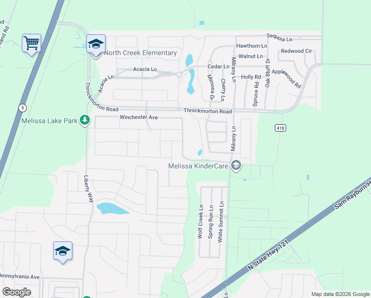map of restaurants, bars, coffee shops, grocery stores, and more near 4001 Gray Wolf Drive in Melissa