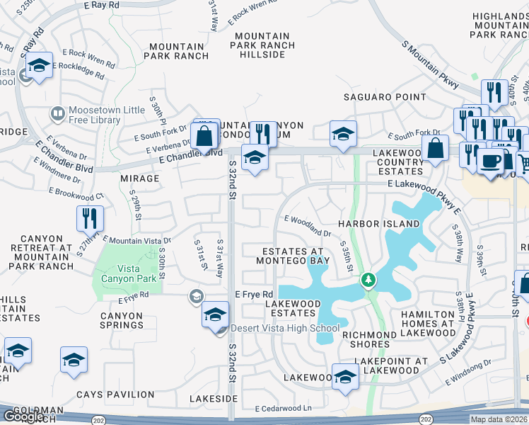 map of restaurants, bars, coffee shops, grocery stores, and more near 3302 East Mountain Vista Drive in Phoenix
