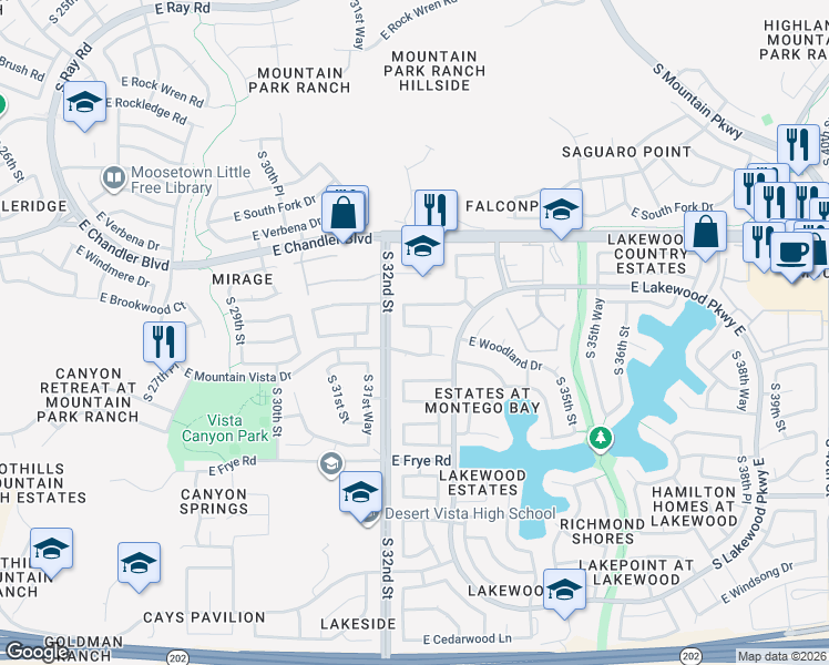 map of restaurants, bars, coffee shops, grocery stores, and more near 3211 East Mountain Vista Drive in Phoenix