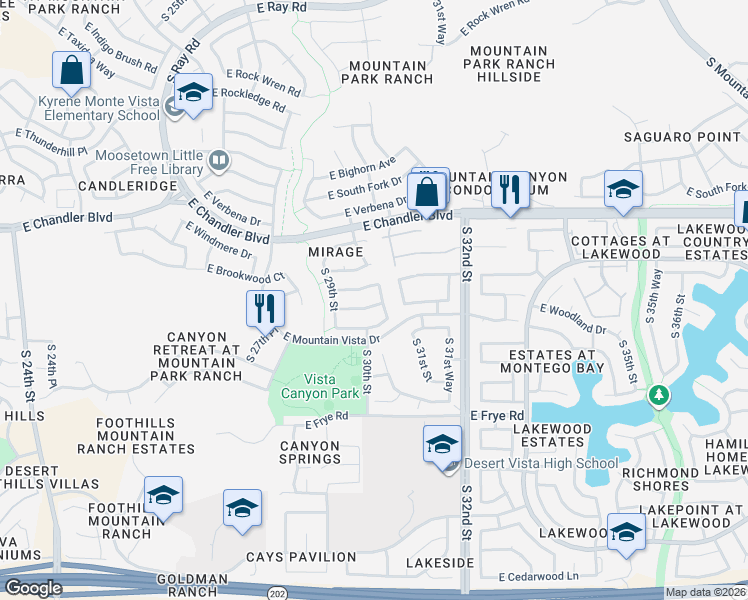 map of restaurants, bars, coffee shops, grocery stores, and more near 3003 East Muirwood Drive in Phoenix