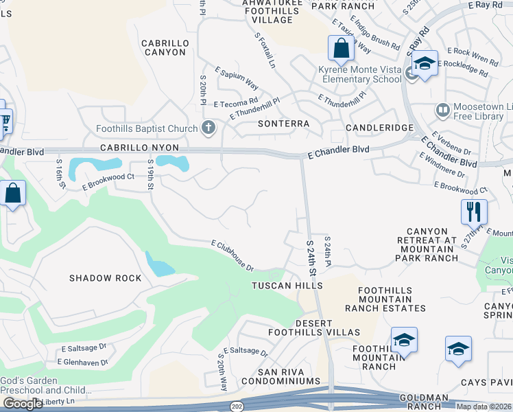 map of restaurants, bars, coffee shops, grocery stores, and more near 15847 South 22nd Street in Phoenix
