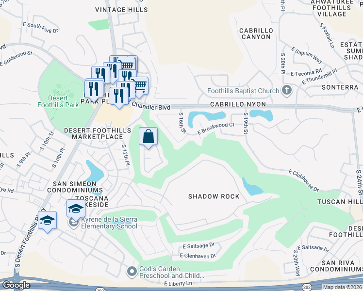 map of restaurants, bars, coffee shops, grocery stores, and more near 1559 East Muirwood Drive in Phoenix