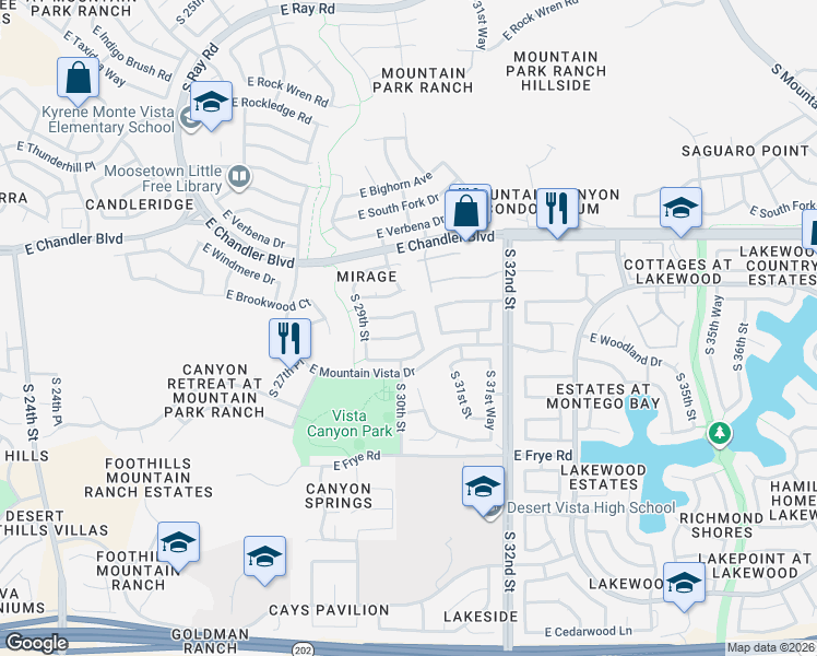 map of restaurants, bars, coffee shops, grocery stores, and more near 3003 East Muirwood Drive in Phoenix