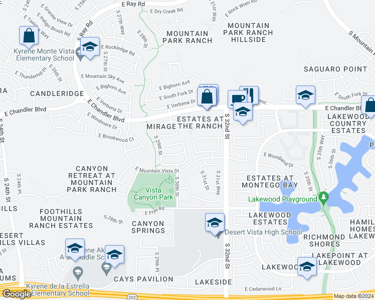 map of restaurants, bars, coffee shops, grocery stores, and more near 3003 East Muirwood Drive in Phoenix