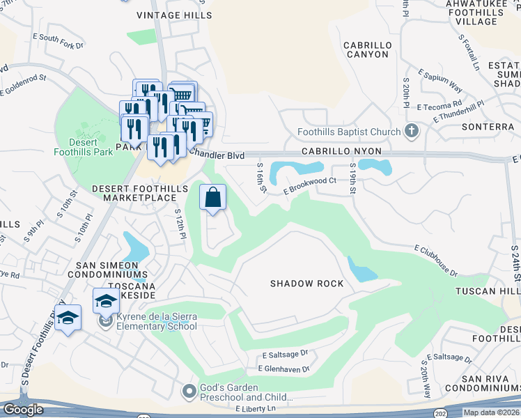 map of restaurants, bars, coffee shops, grocery stores, and more near 1559 East Muirwood Drive in Phoenix