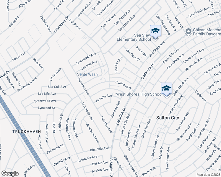 map of restaurants, bars, coffee shops, grocery stores, and more near Huntington Avenue in Salton City