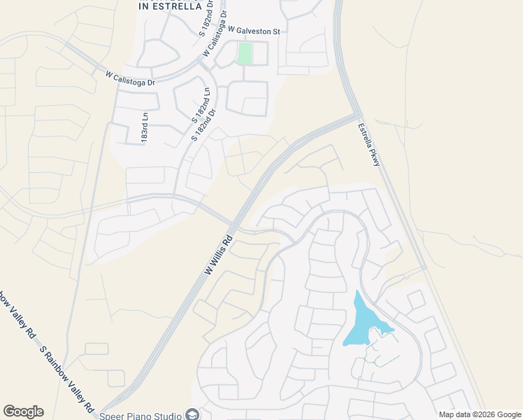 map of restaurants, bars, coffee shops, grocery stores, and more near West Willis Road in Goodyear