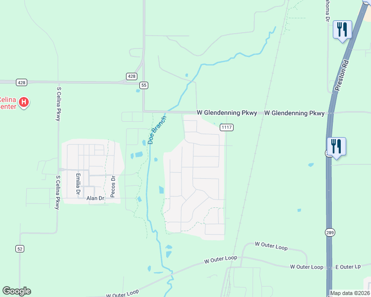 map of restaurants, bars, coffee shops, grocery stores, and more near 833 Glen Crossing Drive in Celina