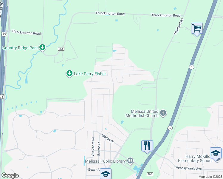 map of restaurants, bars, coffee shops, grocery stores, and more near 3906 Mason Drive in Melissa