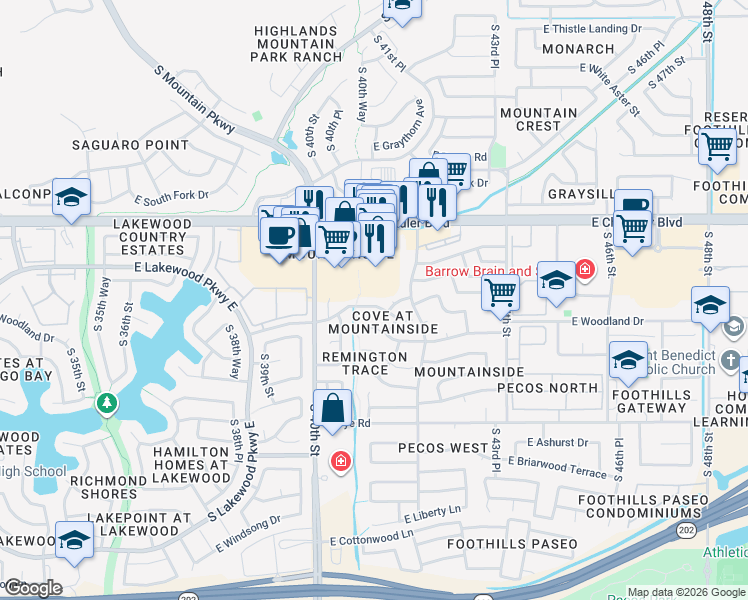 map of restaurants, bars, coffee shops, grocery stores, and more near 4025 East Chandler Boulevard in Phoenix