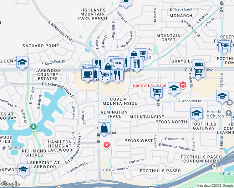 map of restaurants, bars, coffee shops, grocery stores, and more near 4025 East Chandler Boulevard in Phoenix