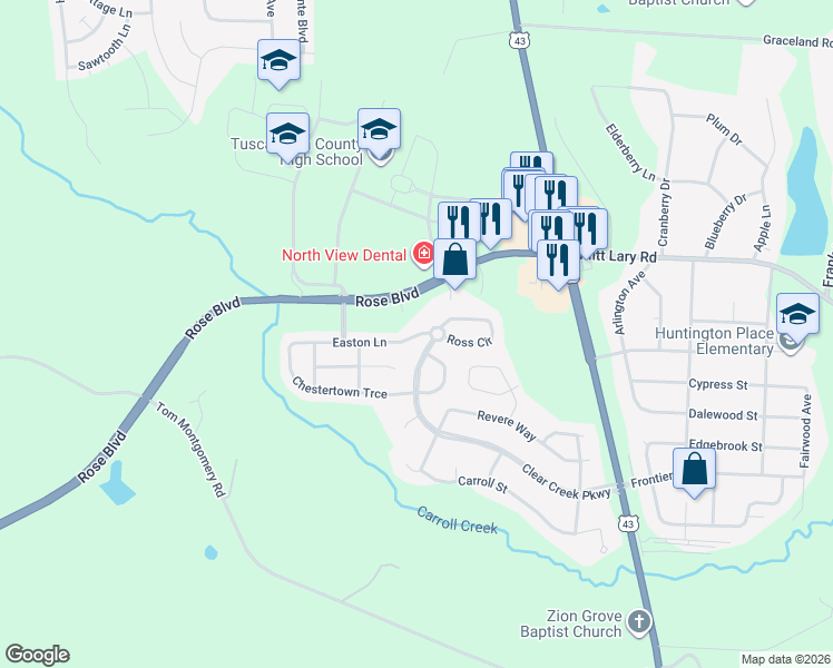 map of restaurants, bars, coffee shops, grocery stores, and more near 5020 Easton Lane in Northport