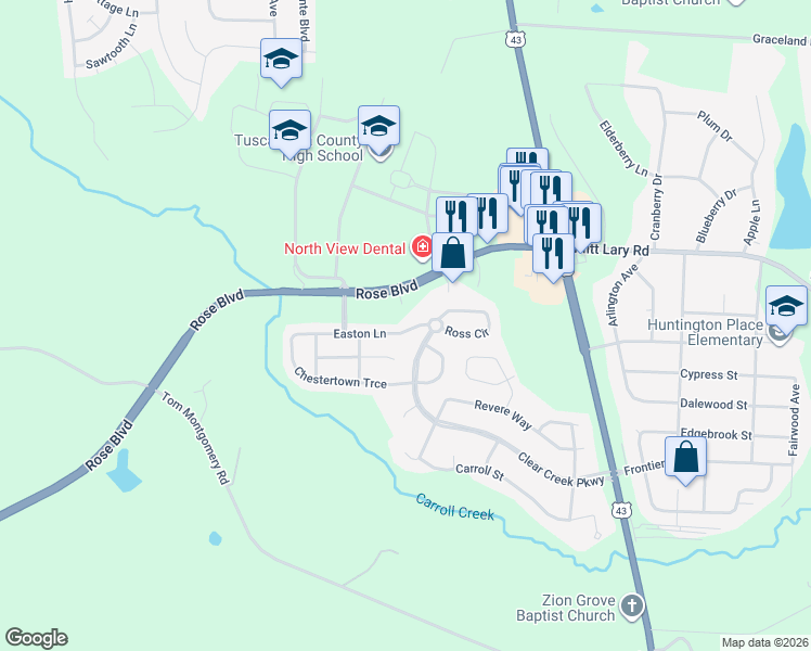 map of restaurants, bars, coffee shops, grocery stores, and more near 5020 Easton Lane in Northport
