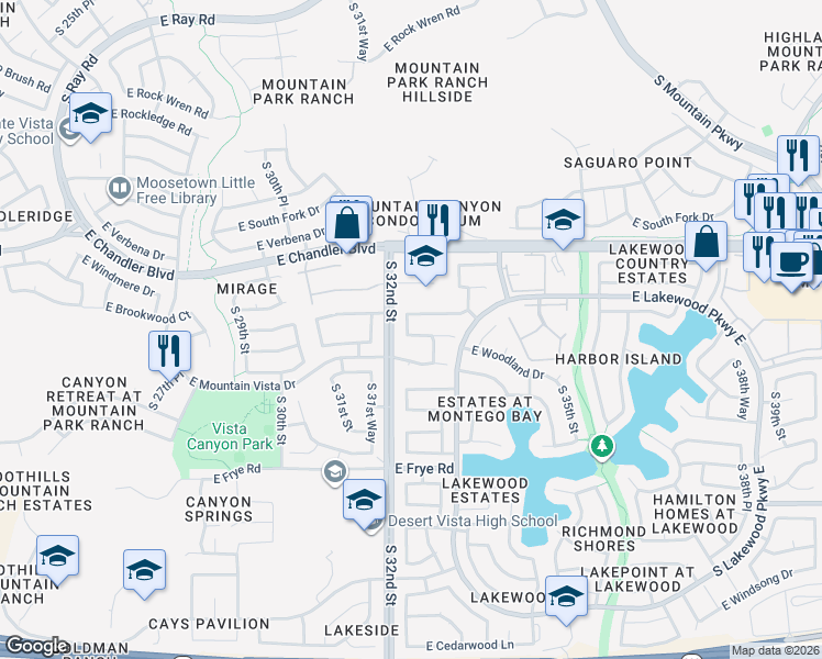map of restaurants, bars, coffee shops, grocery stores, and more near 15802 South 32nd Place in Phoenix