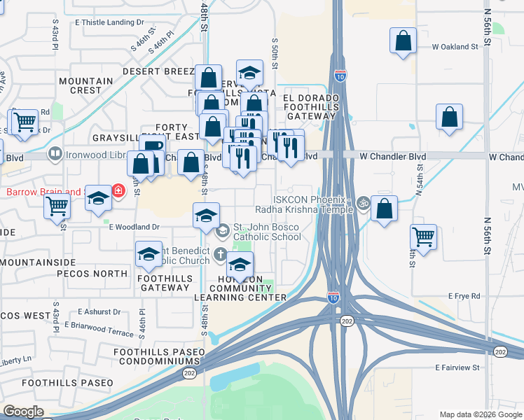 map of restaurants, bars, coffee shops, grocery stores, and more near 15801 South 48th Street in Phoenix
