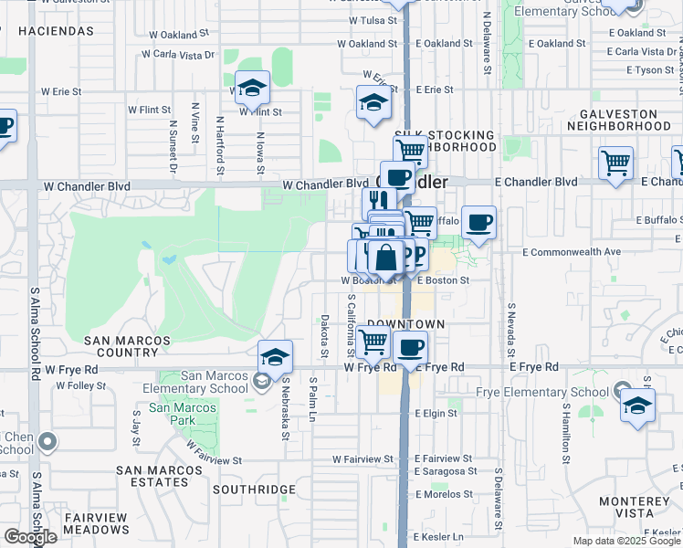 map of restaurants, bars, coffee shops, grocery stores, and more near 219 West Commonwealth Avenue in Chandler